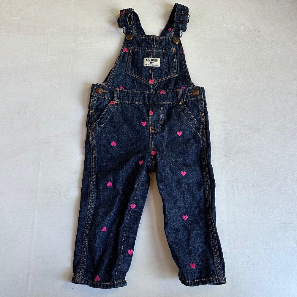 OshKosh B’gosh Pink Heart Print Denim Overalls